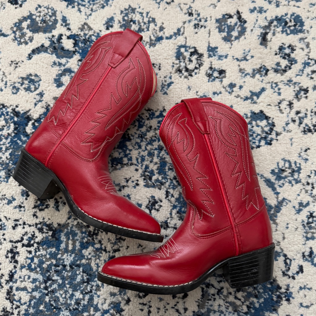 Red Leather Cowboy Boots Nwot